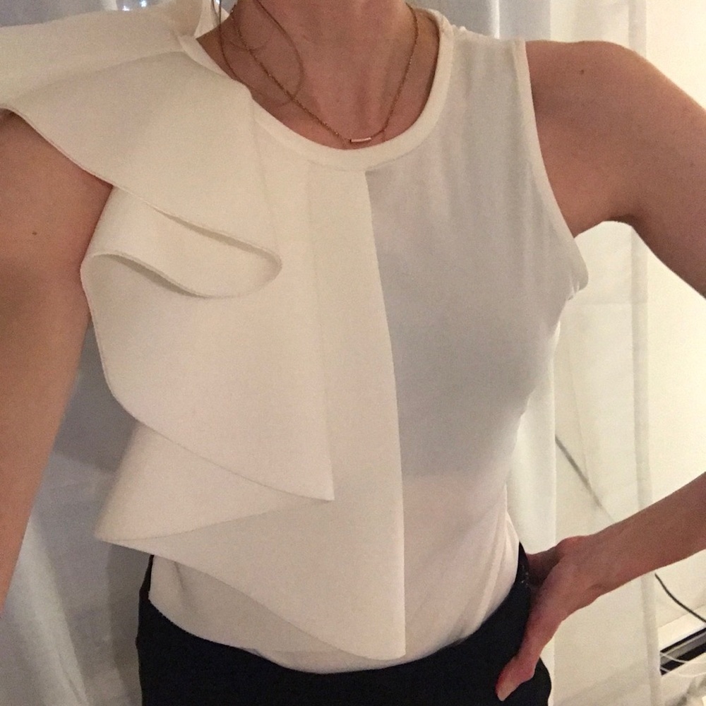 White Ruffled Body Suit NWOT